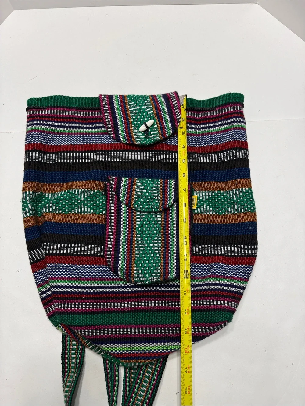 Pinzon Green Handwoven Striped Women’s Backpack with Multicolor Accents